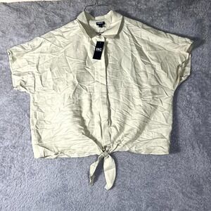 INC International Concepts Shirt Womens XL Beige Lightweight Tie Hem Button Up